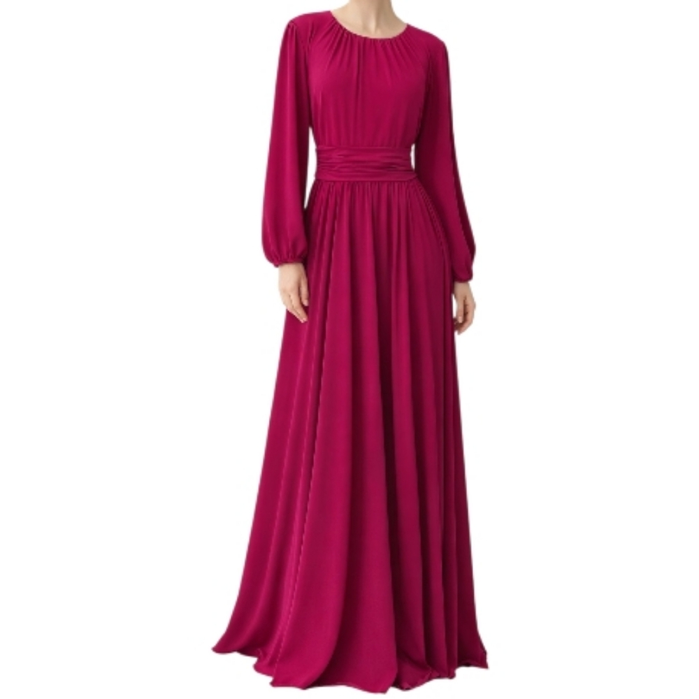 Mikael Aghal Fuchsia Long Sleeve Maxi Gown, Size 8, NWT